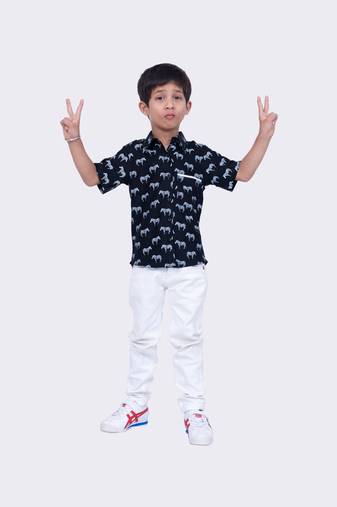 Twisha black half sleeves cotton zebra print  shirt 