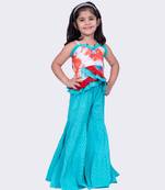 Twisha red & seagreen sleeveless strappy frilled multi coloured top with sharara