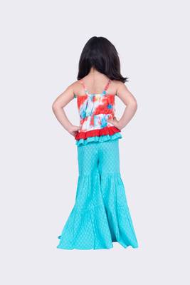 Twisha red & seagreen sleeveless strappy frilled multi coloured top with sharara 3