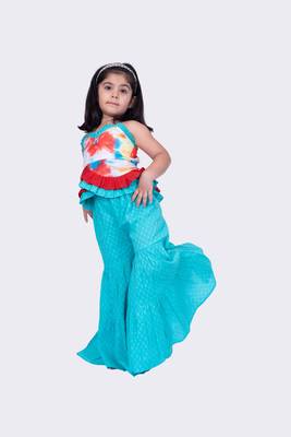 Twisha red & seagreen sleeveless strappy frilled multi coloured top with sharara 4