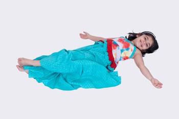 Twisha red & seagreen sleeveless strappy frilled multi coloured top with sharara 5