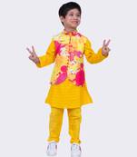 Twisha full sleeves cotton jacquard kurta and pyjama & jacket - multicolour