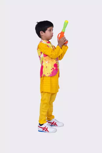 Twisha full sleeves cotton jacquard kurta and pyjama & jacket - multicolour