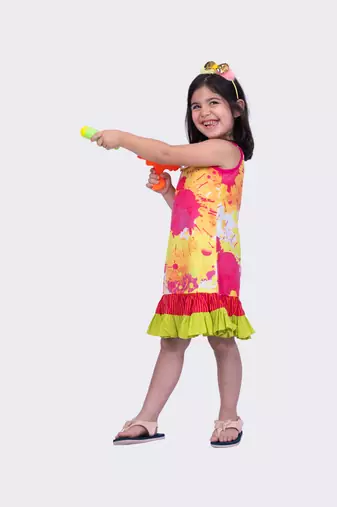 Twisha sleeveless strappy frilled multi coloured dress