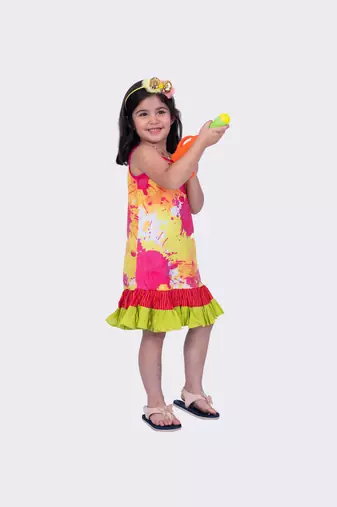 Twisha sleeveless strappy frilled multi coloured dress