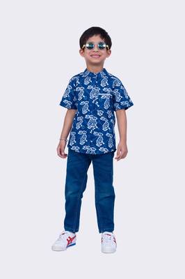 Twisha indigo half sleeve rabbit printed cotton shirt 1