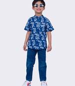Twisha indigo half sleeve rabbit printed cotton shirt
