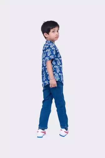 Twisha indigo half sleeve rabbit printed cotton shirt