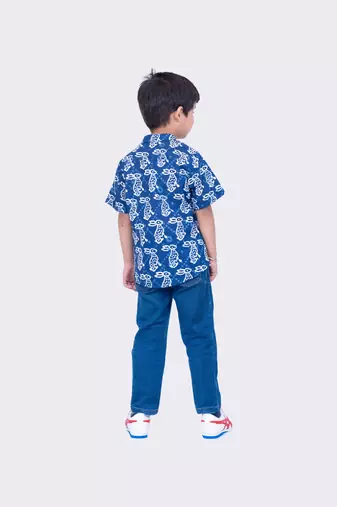 Twisha indigo half sleeve rabbit printed cotton shirt