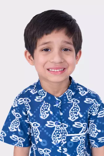 Twisha indigo half sleeve rabbit printed cotton shirt