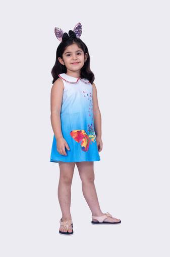 Twisha blue sleeveless sweet slub butterfly printed dress