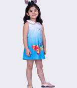 Twisha blue sleeveless sweet slub butterfly printed dress