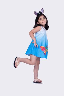 Twisha blue sleeveless sweet slub butterfly printed dress 2