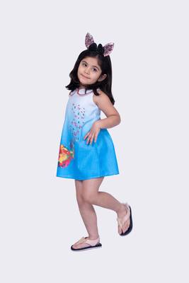 Twisha blue sleeveless sweet slub butterfly printed dress 4