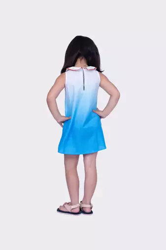 Twisha blue sleeveless sweet slub butterfly printed dress