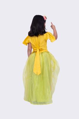 Twisha mustard& lime green frilled sleeves mirror embellished top and draped ghagra 5