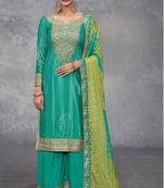 Truquoise embroidery sequins work chinon straight palazzo- free size stitched(size upto 42")