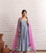 Firozi pink anarkali set