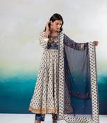White blue tier anarkali set