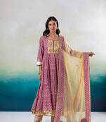 Yellow purple anarkali set