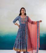 Blue peach tier anarkali set