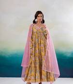 Yellow tier anarkali set