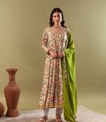 White green anarkali set