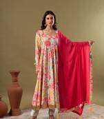 Pista green floral anarkali set