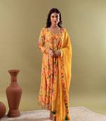 Mustard floral anarkali set