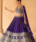Purple Embroidery Sequins Work Georgette Lehenga with Blouse- Full Stitched