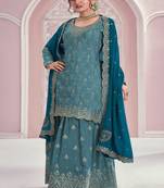 Rama chinon with embroidered work kurta with palazzo set