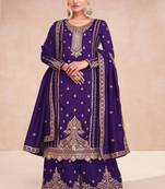 Purple vichitra silk with embroidered work kurta with palazzo set