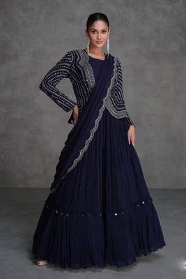 Blue Sequins Work Lehenga Choli with Jacket 1