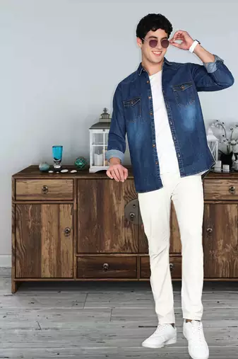 Men's denim casual shirt | double pocket shirt