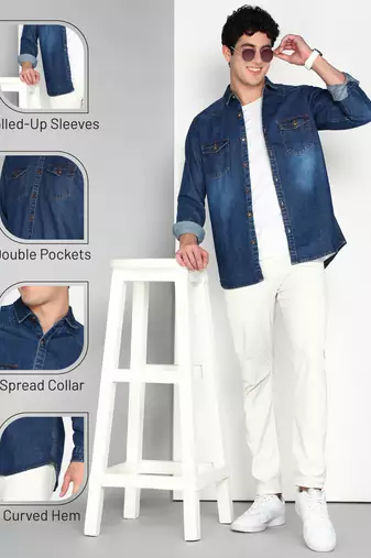 Men's denim casual shirt | double pocket shirt