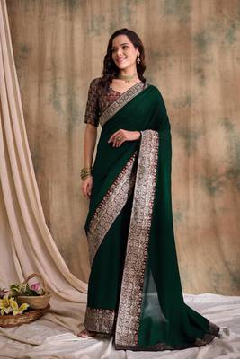 Elegant Green Saree with Unstitched Blouse 1
