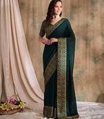 Dark green georgette sarees with blouse