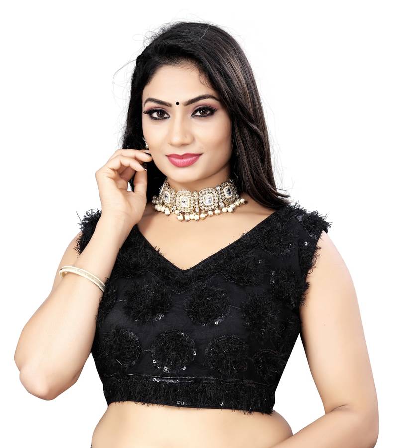 Black Nylon Net Embroidery Work Readymade Blouse