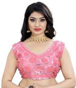 Pink Nylon Net Embroidery Work Readymade Blouse