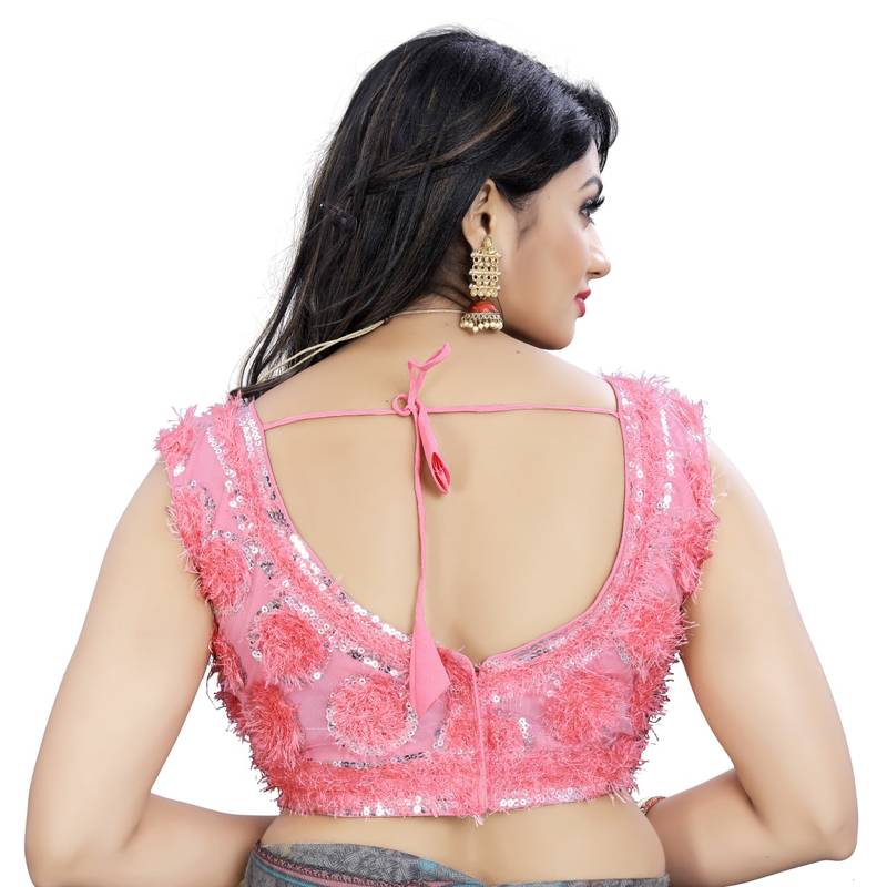 Pink Nylon Net Embroidery Work Readymade Blouse