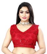 Red Nylon Net Embroidery Work Readymade Blouse