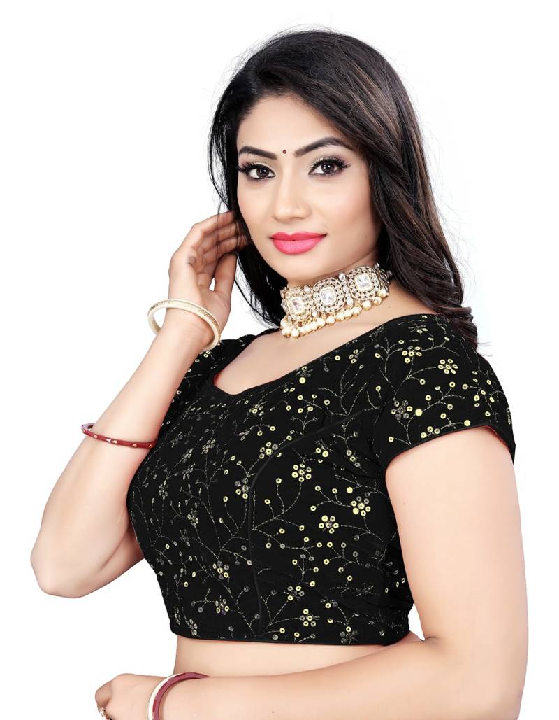 Black Glamorous Sequin Embroidered Velvet Blouse