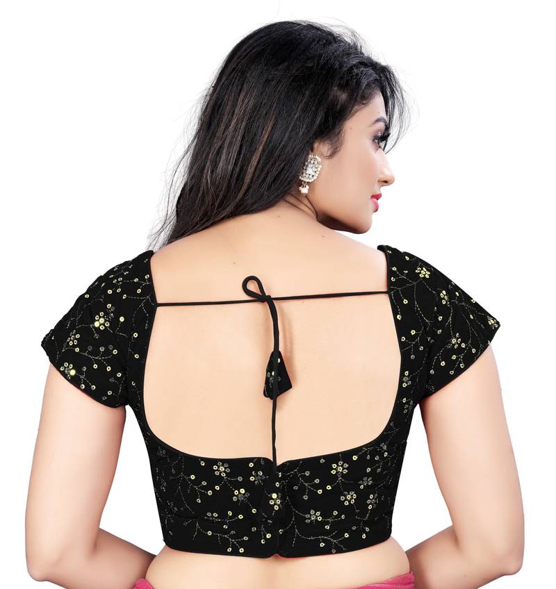 Black Glamorous Sequin Embroidered Velvet Blouse