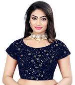 Navy Glamorous Sequin Embroidered Velvet Blouse