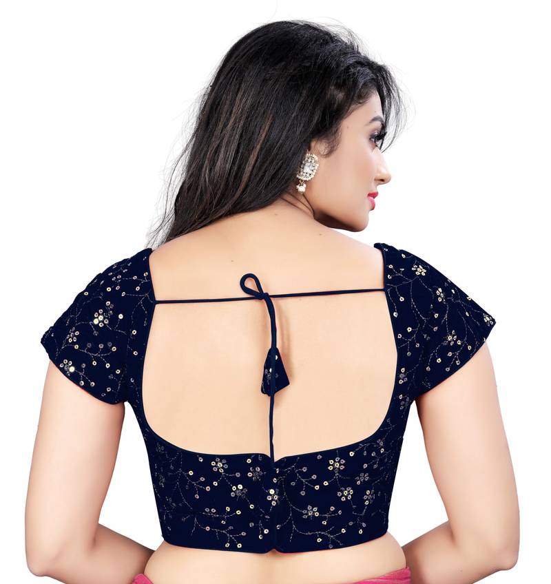 Navy Glamorous Sequin Embroidered Velvet Blouse