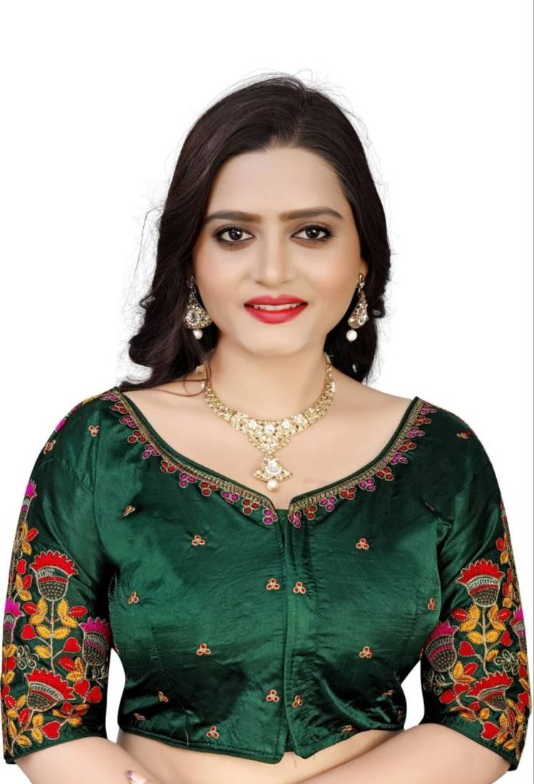 Green Satin Half Sleeve Readymade Blouse
