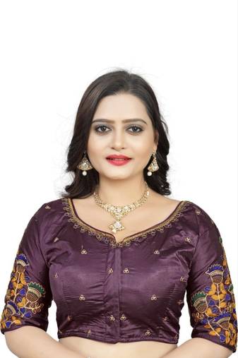 Magenta Satin Half Sleeve Readymade Blouse