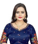 Navy Satin Half Sleeve Readymade Blouse