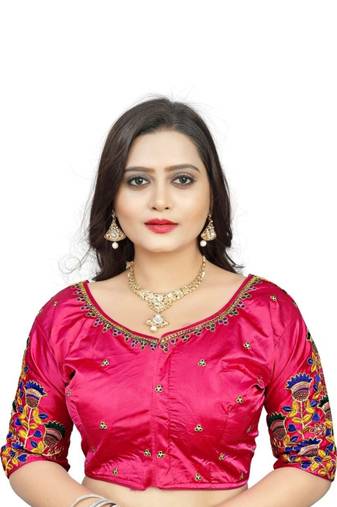 Pink Satin Half Sleeve Readymade Blouse
