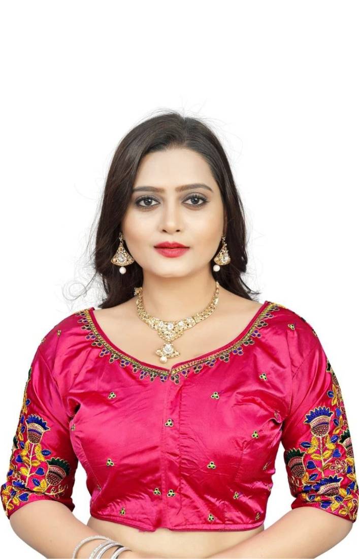 Pink Satin Half Sleeve Readymade Blouse